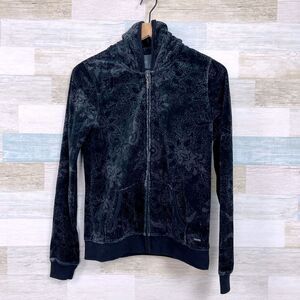 Calvin Klein Performance Velour Hooded Track Jacket Black Floral Womens Medium